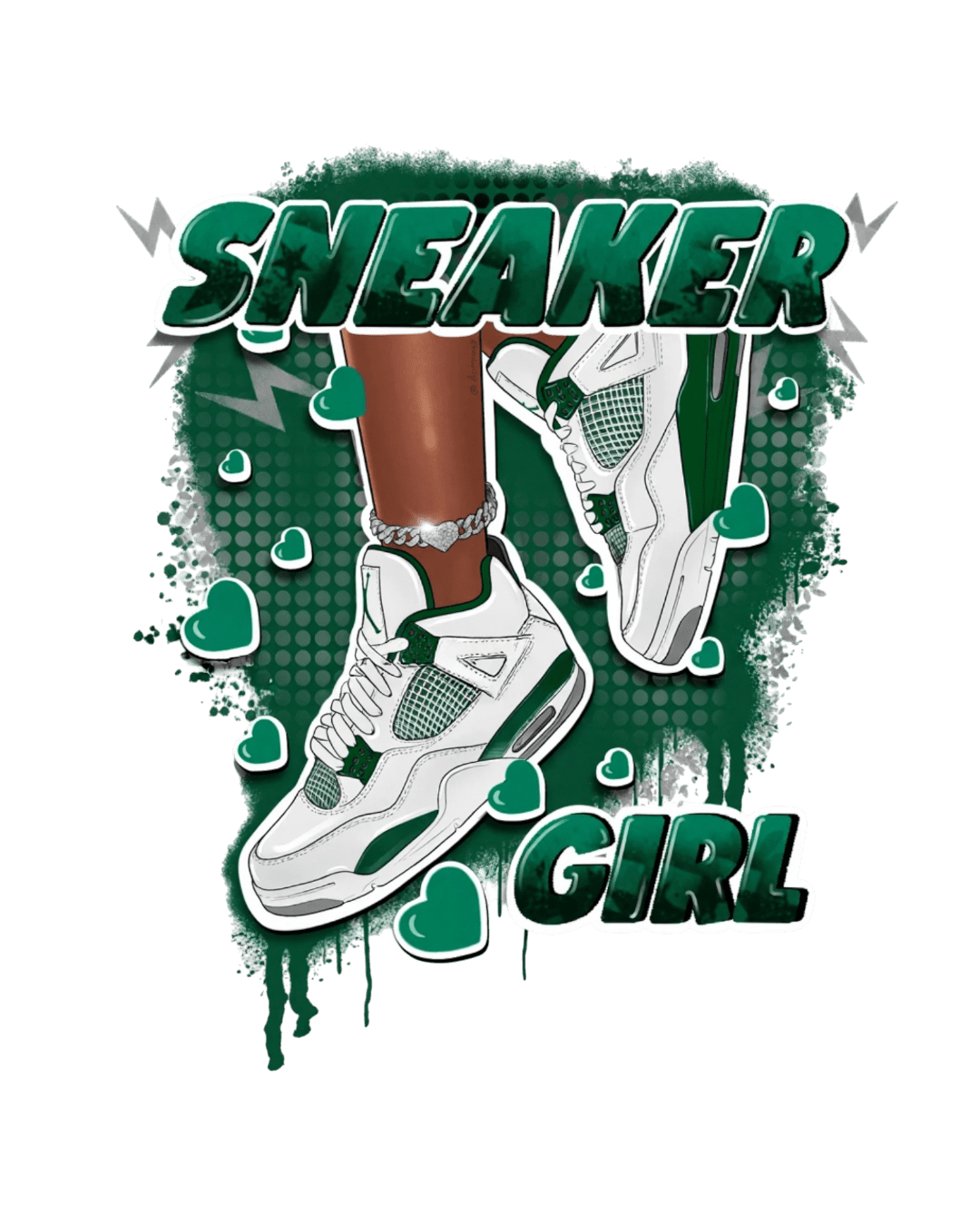 Green sneaker girl dtf heat transfers