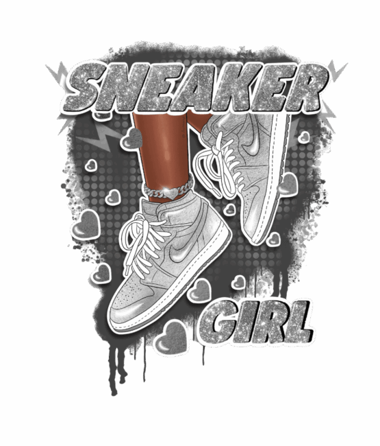 Gray sneaker girl dtf heat transfers