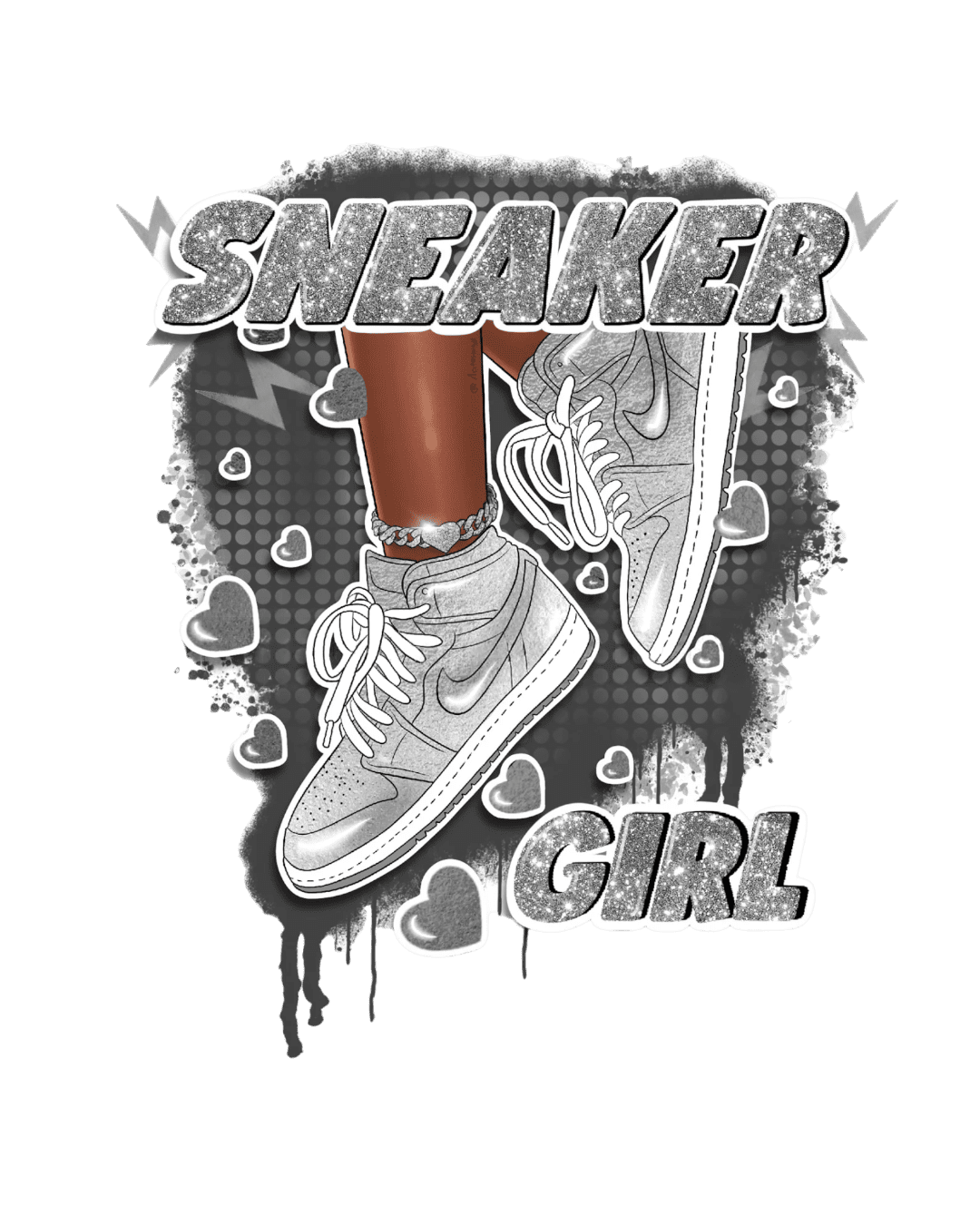Gray sneaker girl dtf heat transfers