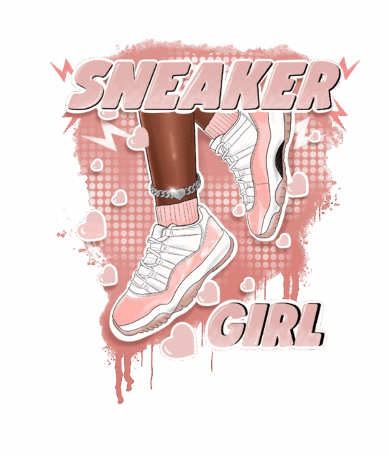 Pink sneaker girl dtf heat transfers