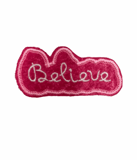 Believe breast cancer awareness pink iron on velvet patch