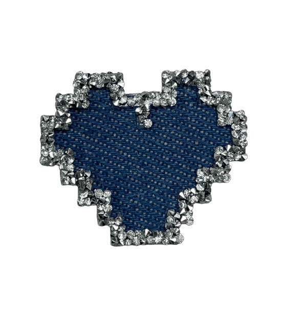 Small Denim heart iron on rhinestone patches for t-shirt sweater jackets
