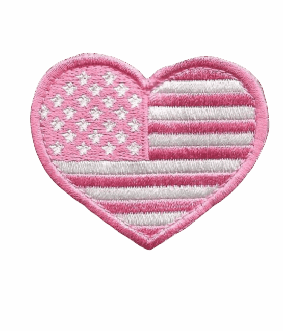 Pink heart American flag patches