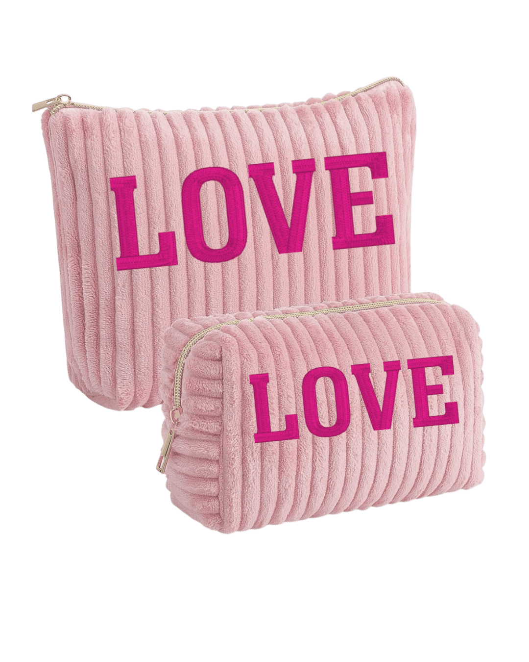 2pc Set Classic Monogram Text Fuzzy Pouch Personalized Waffle Cosmetic Bag