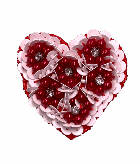 Red heart pearl beaded patches