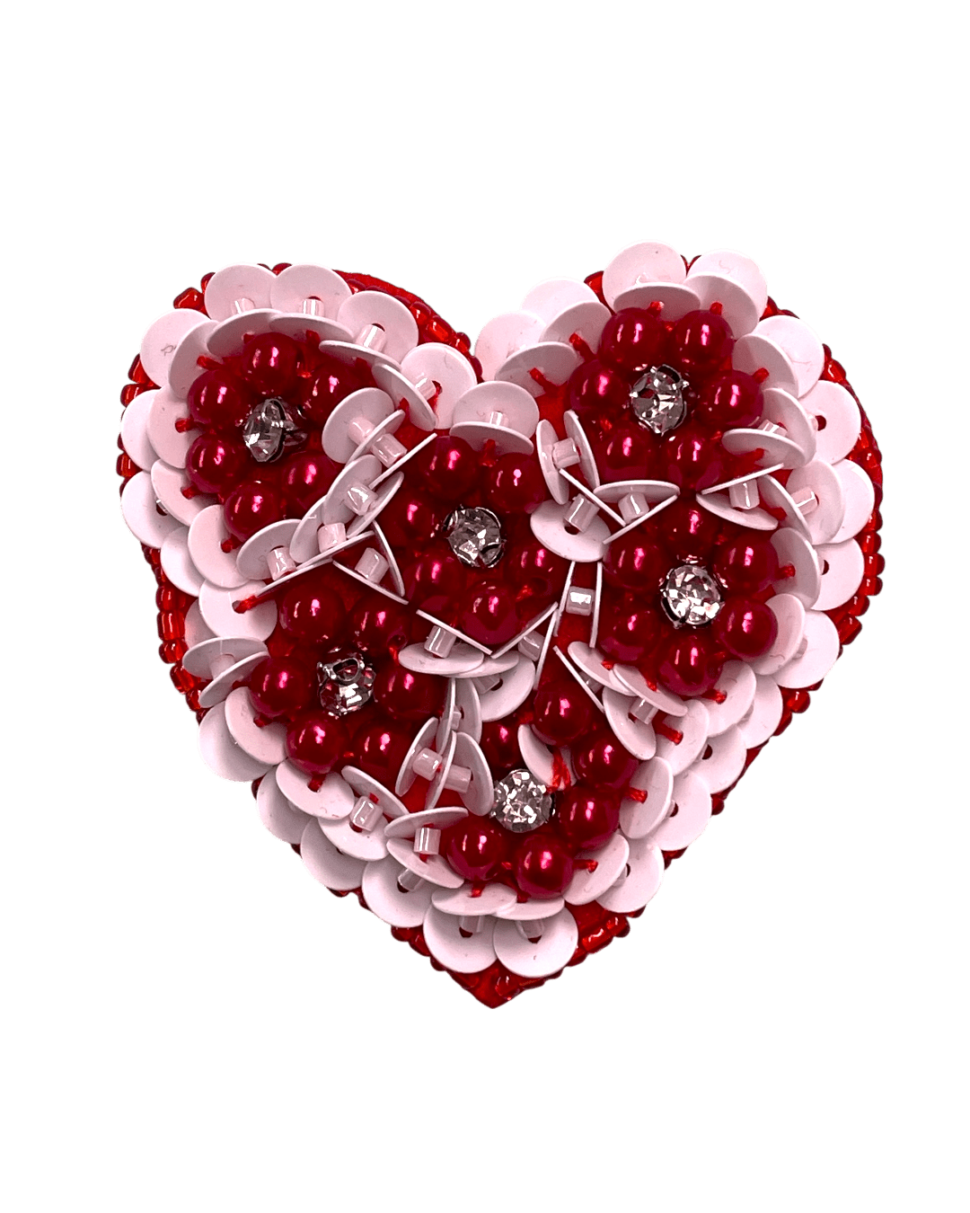 Red heart pearl beaded patches