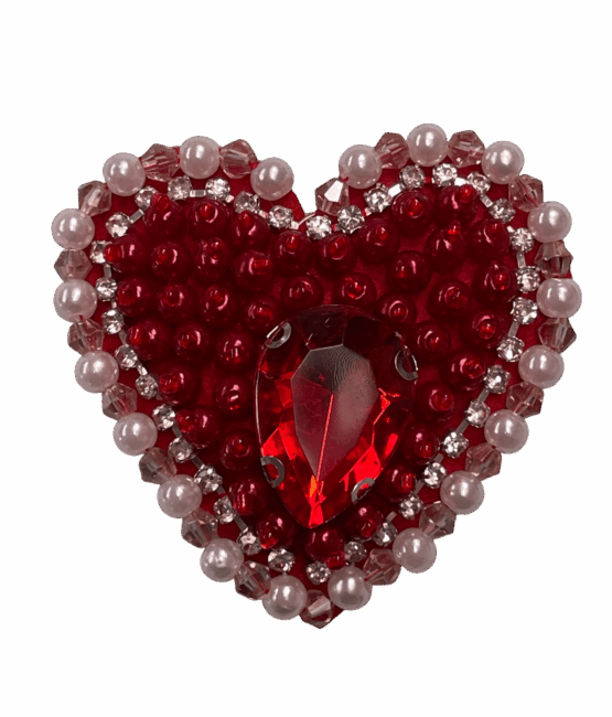 Red black heart beaded patches