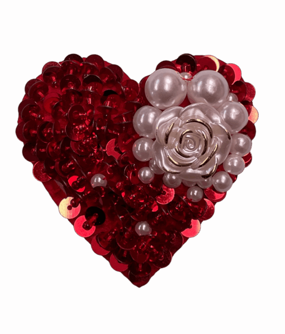Red heart rhinestone beaded patches