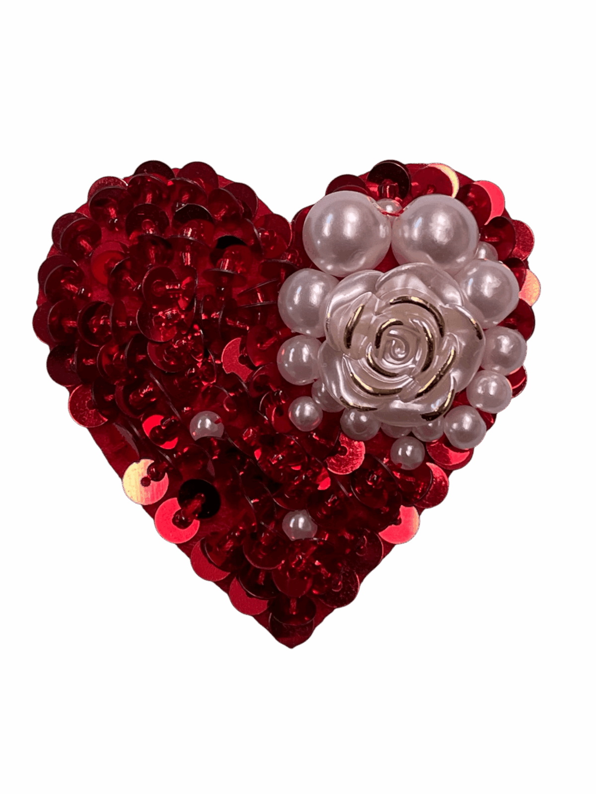 Red heart rhinestone beaded patches
