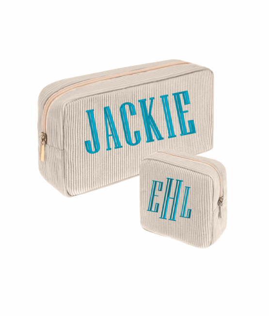 2pc Set Classic Monogram corduroy Pouch Personalized Cosmetic Bag
