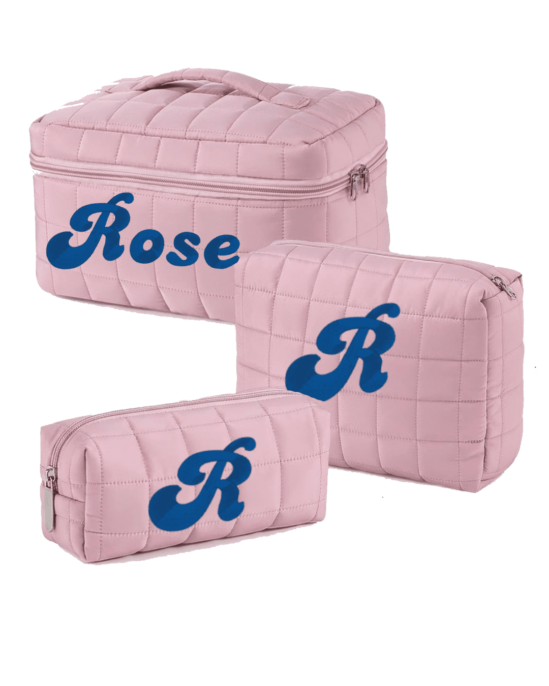 3pcs Set Monogram puffy quilted Pouch Personalized Cosmetic Bag - Image 3