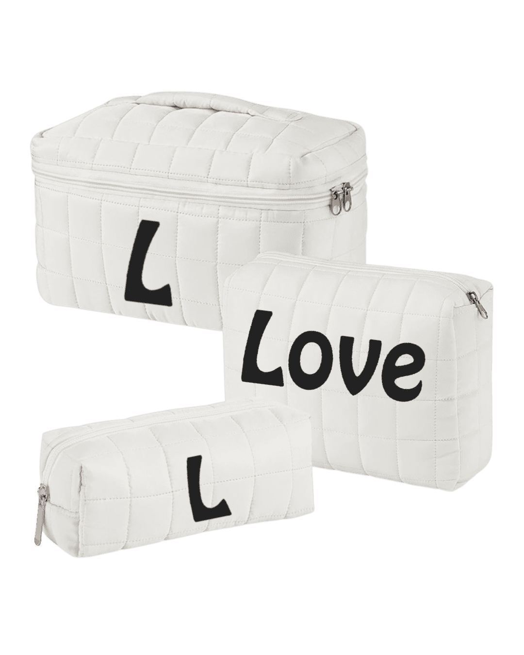 3pcs Set Monogram puffy quilted Pouch Personalized Cosmetic Bag - Image 2