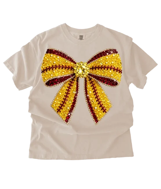 Gold Bow Faux Rhinestones DTF TRANSFER