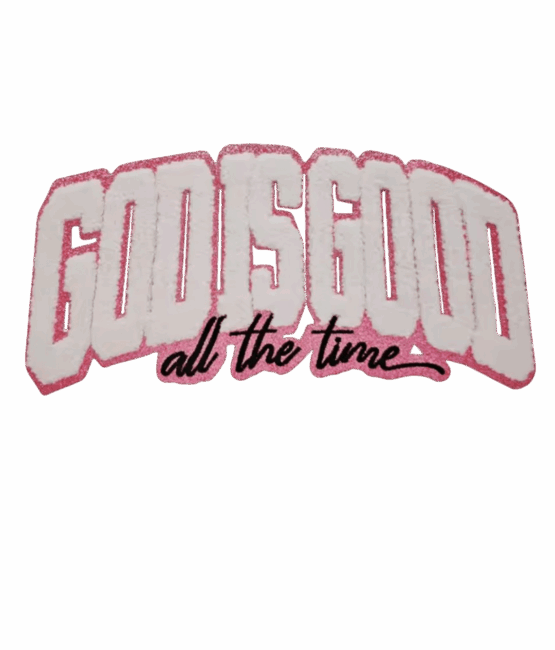 Pink glitter God is good chenille Patches
