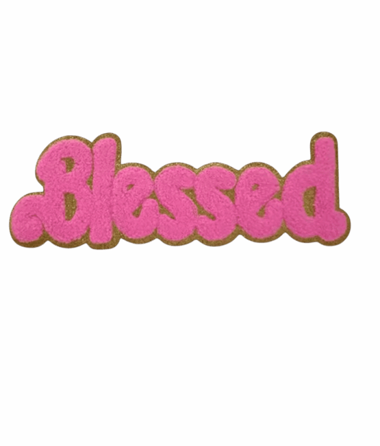 Gold glitter fuchsia blessed chenille Patches