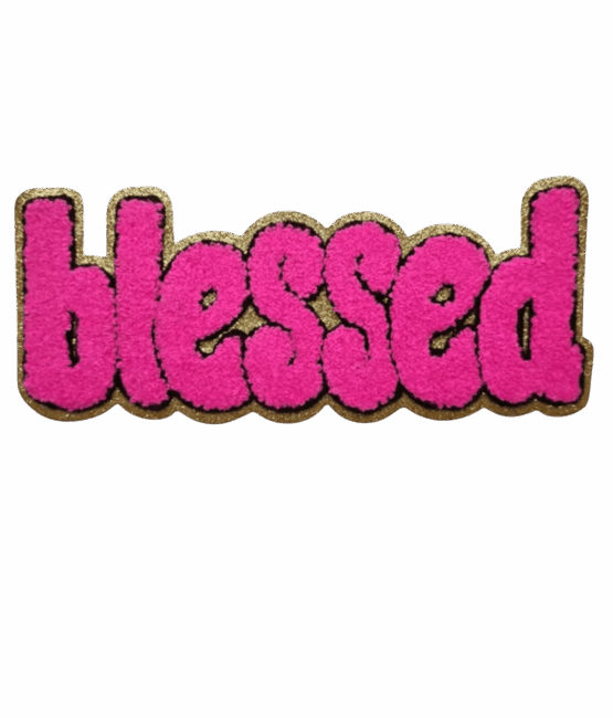 Gold glitter hot pink blessed chenille Patches