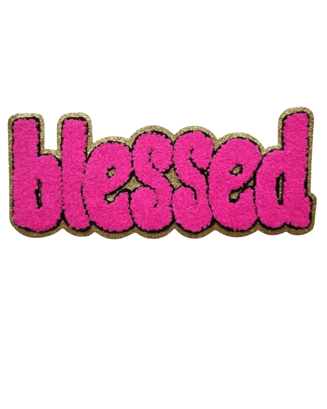 Gold glitter hot pink blessed chenille Patches