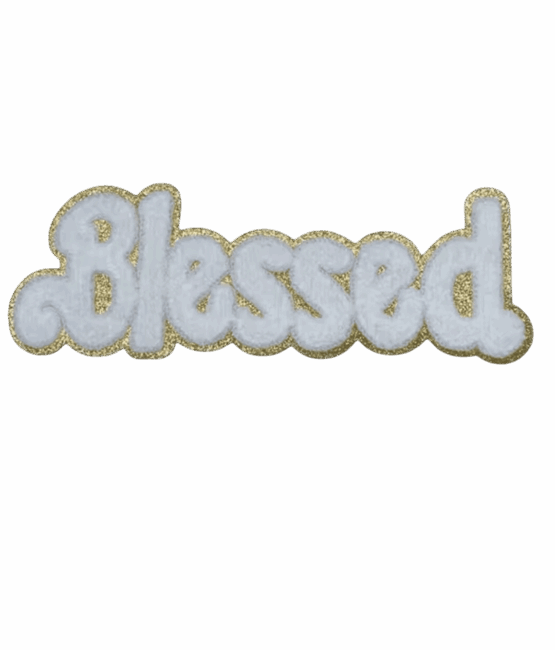 Gold glitter White blessed chenille Patches